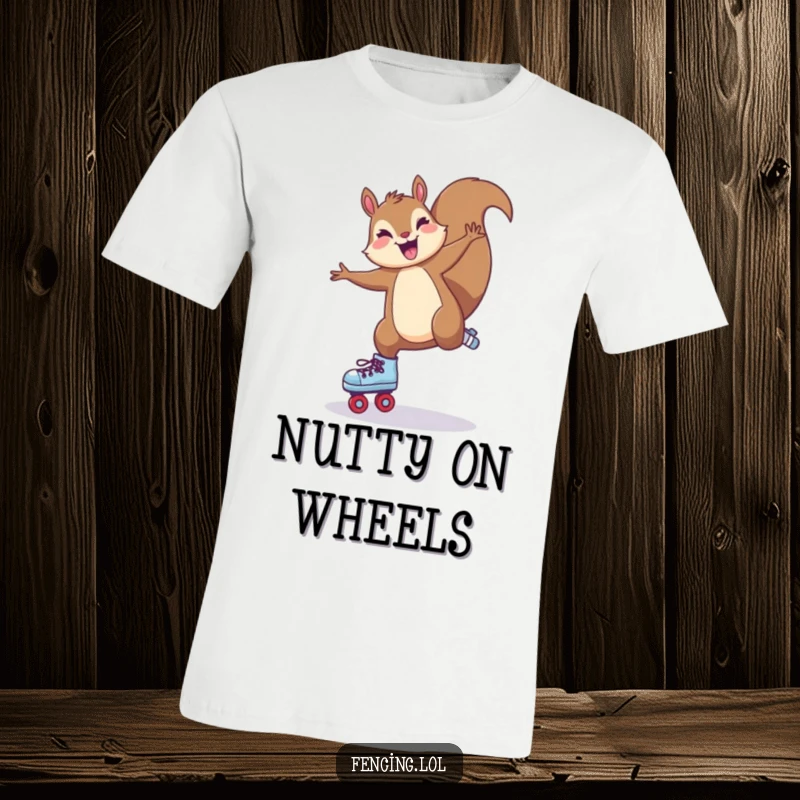 Funny T-Shirt: A joyful squirrel executing a cartwheel maneuver while balancing on roller skates, a scene of pure fun.