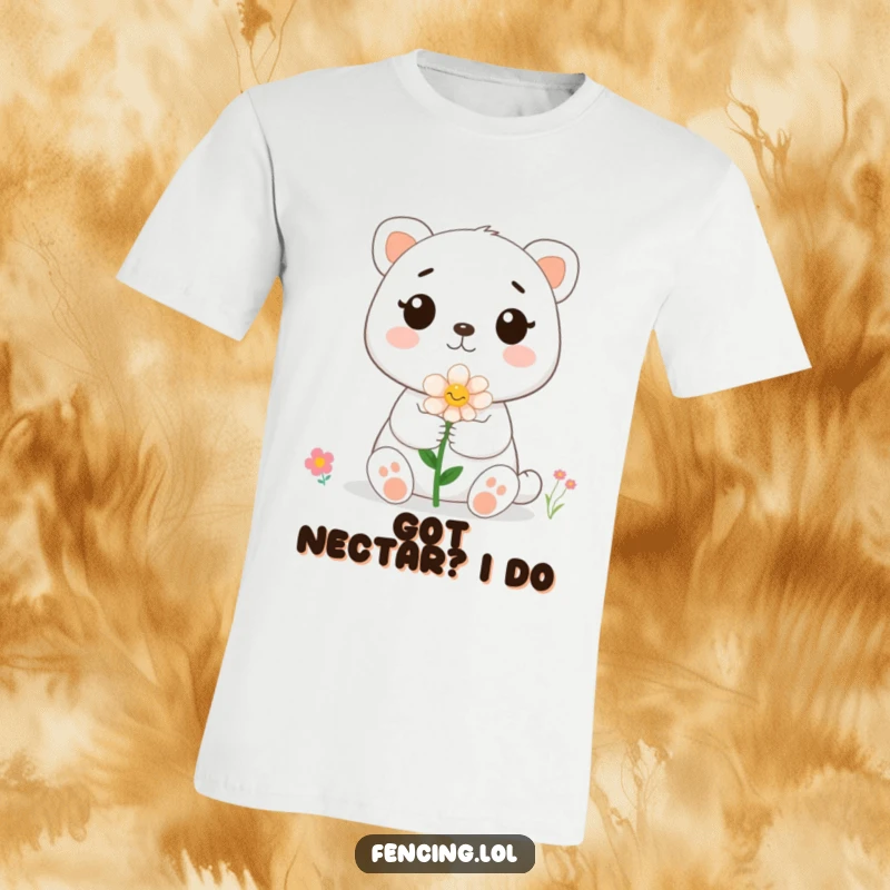 Funny cute animal bravely offering a vibrant flower to a curious bee, showcasing a heartwarming and amusing nature scene.