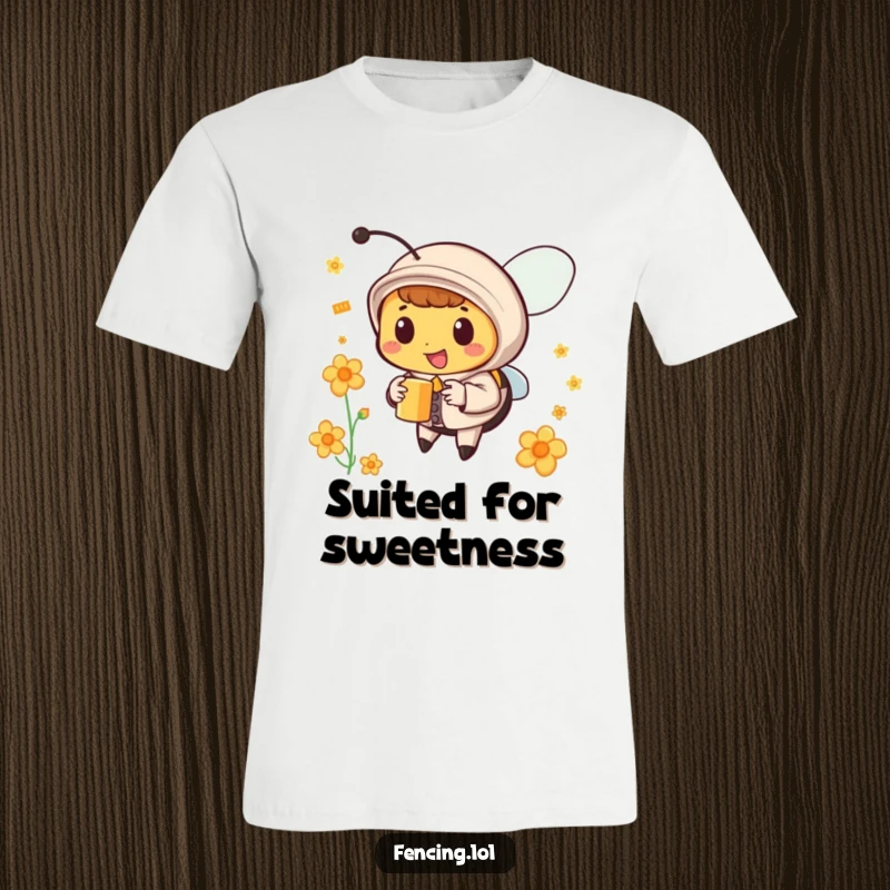 Funny bee t-shirt of a happy, well-dressed insect in a suit gathering nectar, a funny gift.
