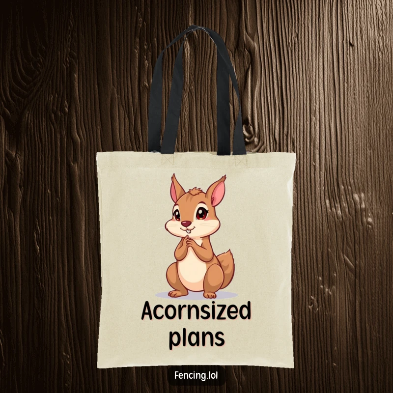 Funny tote bag depicting a playful squirrel in a dramatic, deep thinking pose, ready to carry your treasures with a hint of drama.