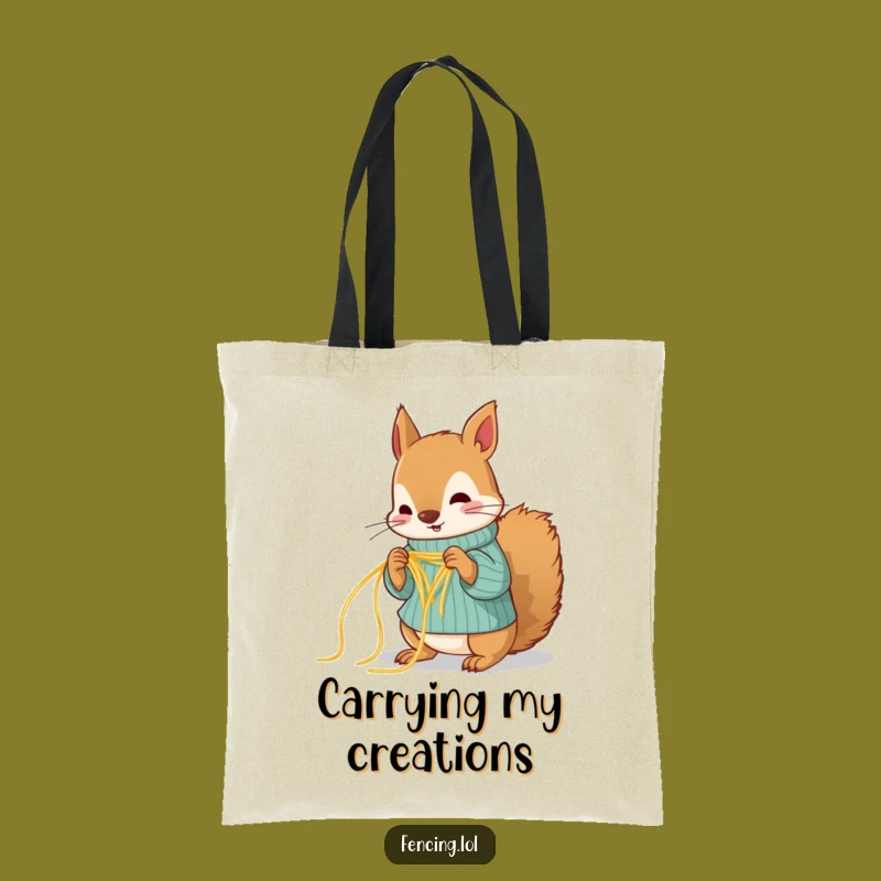 Funny Squirrel Knitting Spaghetti Tote Bag - Carry Your Crafty Humor