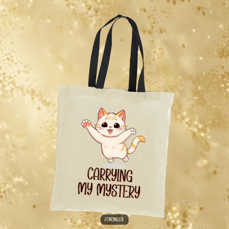 Funny Tote Bag: A playful cat executing a sudden stop with a flourish, showcasing feline attitude for shoppers.