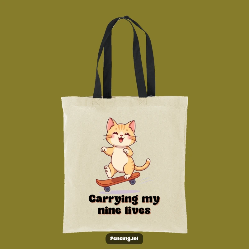Funny Playful Cat Single Skate Tote Bag: Carry Your Essentials Stylishly