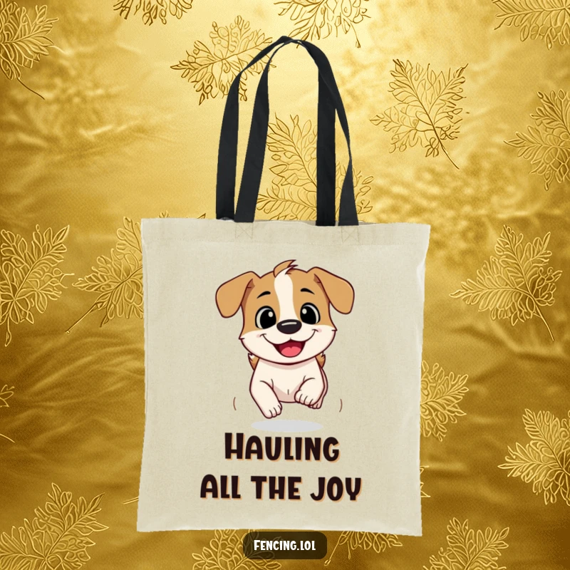 Funny Tote Bag: A curious dog speeding ahead with a grin, showcasing pure canine joy for shoppers.
