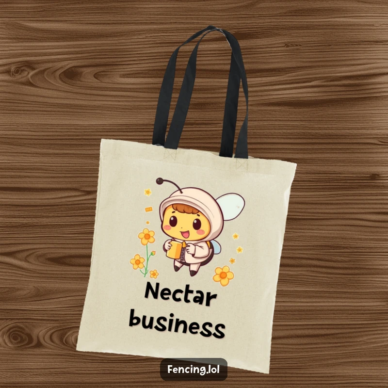 Funny bee tote bag illustration of a dapper insect in a suit gathering nectar, a funny gift.